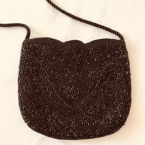 Beautiful VINTAGE BLACK BEADED HANDBAG